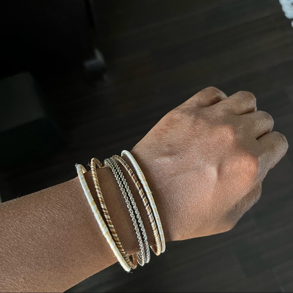 Bronze Textured Bangle Bracelet w/charms Stack - Picture 2 of 4